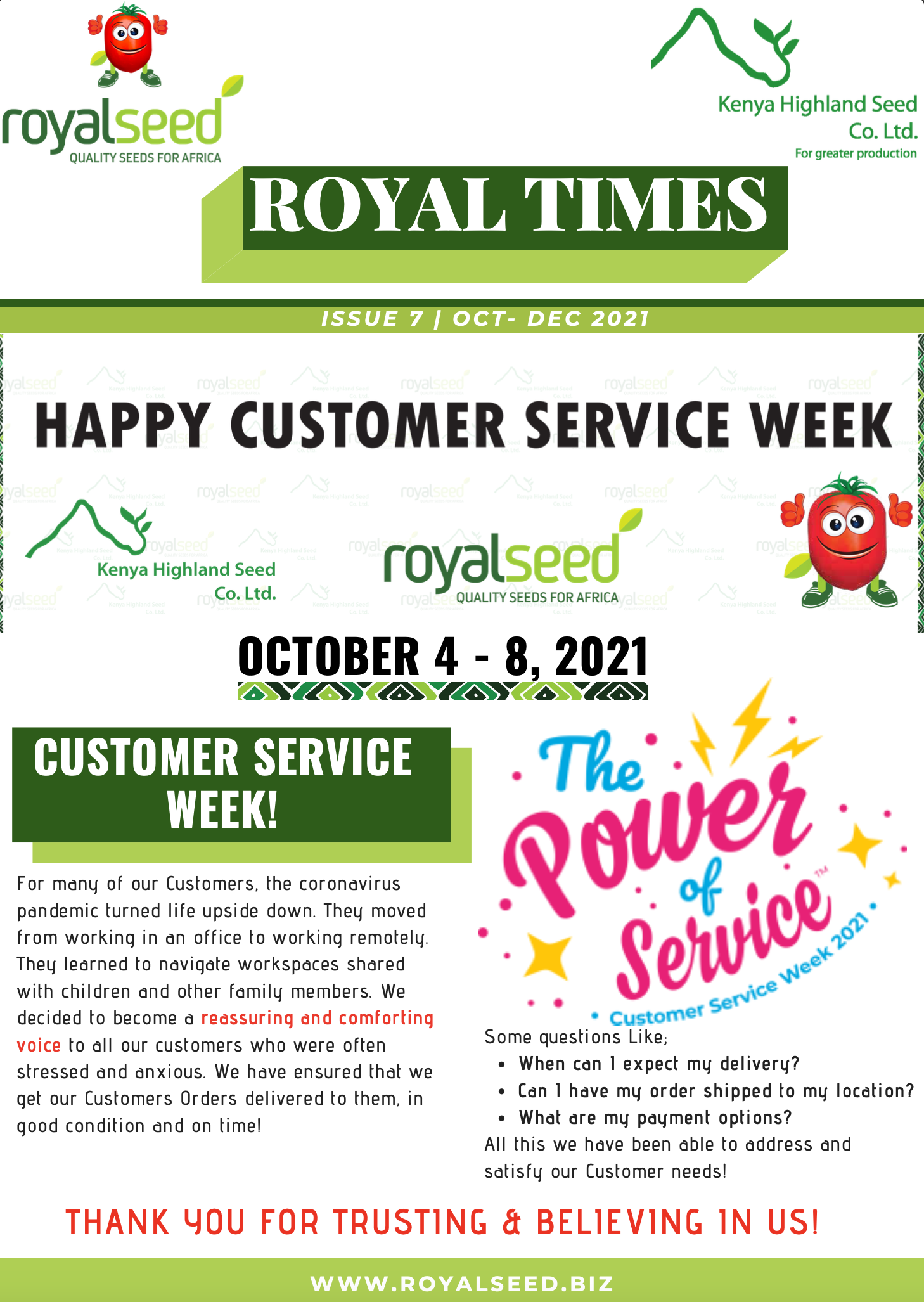 Royal Seeds Newsletter the Royal Times Issue Seven