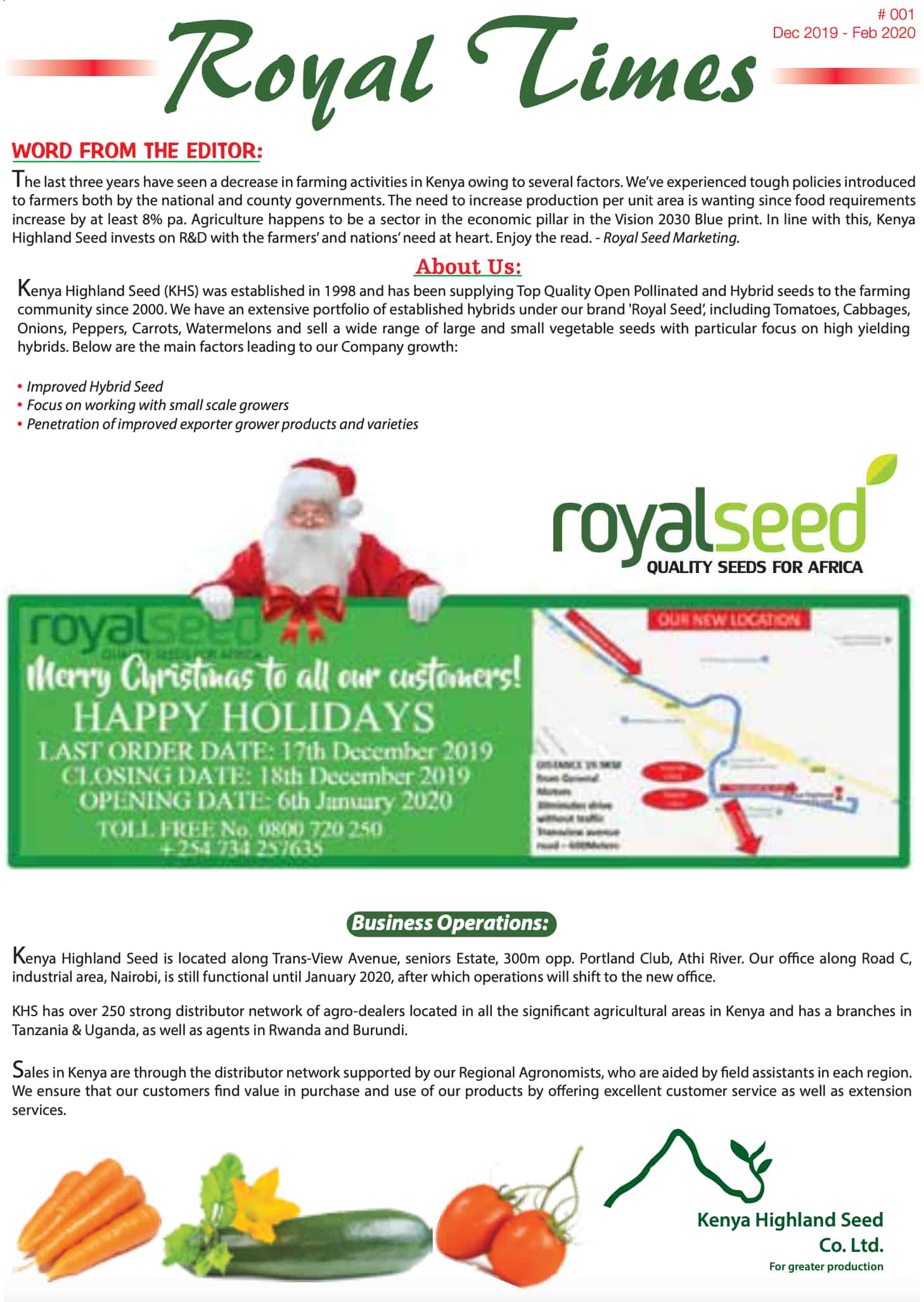 Royal Seeds Newsletter the Royal Times Issue one